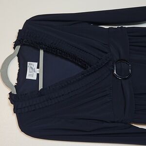 Julian Taylor vintage black 3/4 length sleeve vneck Dress side zip size 6 EUC